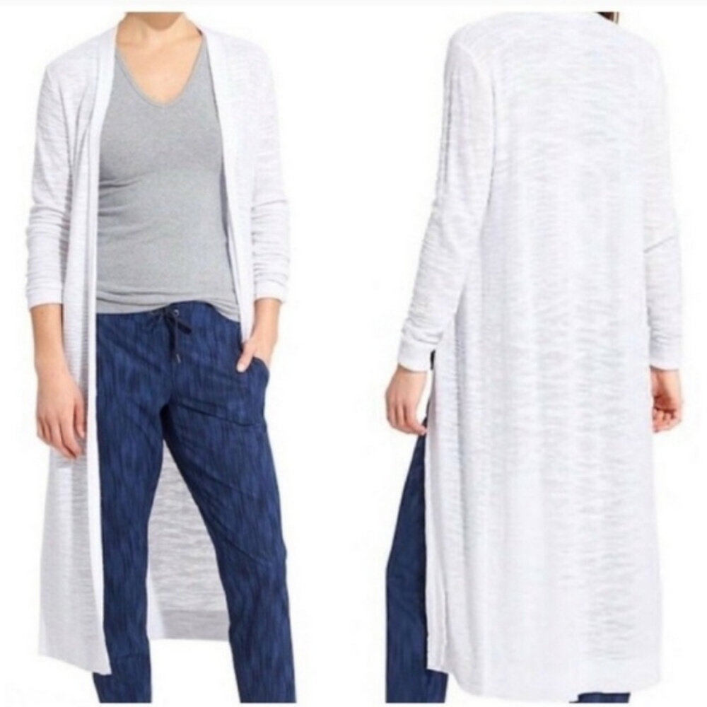 Athleta Maven Wrap Long Open Front Sweater White